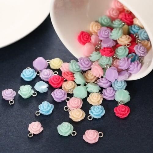 New 50pcs Purple Blue Enamel Resin Red Rose Charm Pendants For Women Diy Bracelet Keychain Beads Jewelry Finding Daily Gift