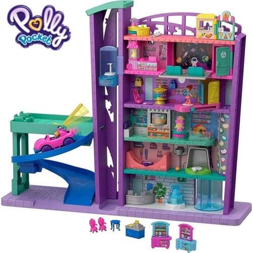 Polly Pocket Kid Toys Mini Doll Mega Mall 6 Floors Beautiful Dream House Building Funny Pretend Home Different Accessories GFP89