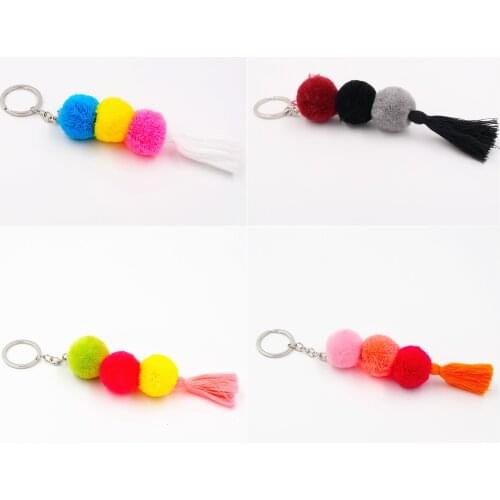 1pc 2019 Bohemian Rainbow Color Gradient Ramp Pompons Keychains Bag Hanging DIY Jewelry For Party