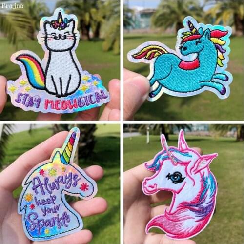 Prajna Cartoon Unicorn Patch Embroidered Patches For Clothing Iron On Patches On Clothes Stripes On Kids Jacket Badges Appliques