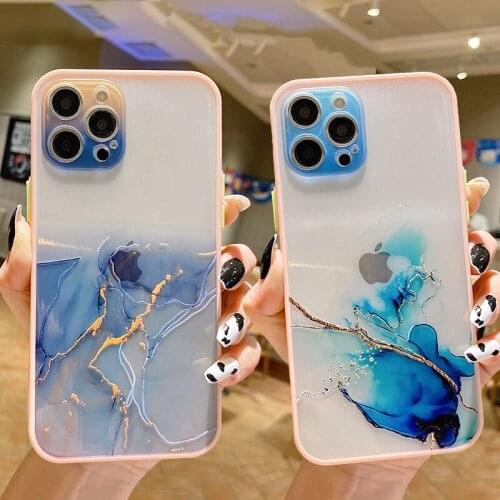 Watercolor Painting Clear Phone Case For iPhone 11 12 Pro Max 12 Mini XS XR X 7 8 Plus Gradient Marble Shockproof Bumper Cover