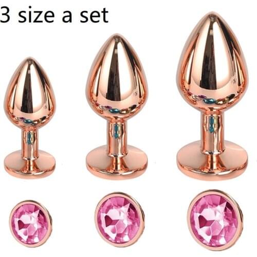 Rainbow Rose gold pink Small Medium large 3 size a set Heart shape Metal anal beads butt plug Jewelry sex toy for female male