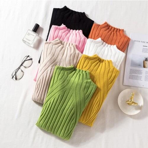 Mock Turtleneck Knitted Woman Sweaters Fashion Solid Color Pullovers Casual Womens Sweaters Autumn Winter Slim Fit Lady Sweaters