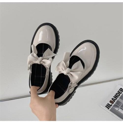 Lolita Sweet Girl White Black Shoes Womens Vintage Bowknot Mid Heel 3cm Japanese School Girls Jk Uniform Summer Anime Pu Gothic