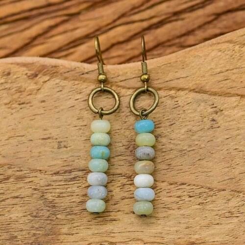 Vintage Brass Bohemian Jasper Dangle Earrings, Imperial Jasper Women Long Dangle Jewelry, Picture Natural Stone JA094UF-48F