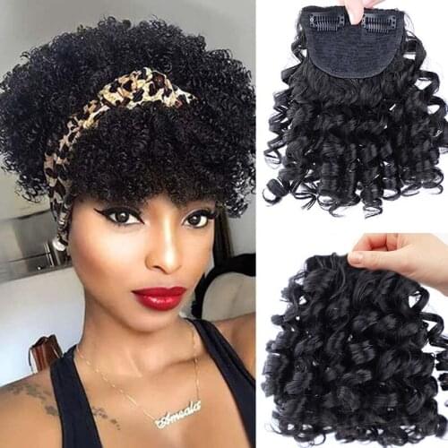 XQ Fake bangs fringed curly hair in a hairpin wig natural black fiber synthetic wig women wear black gold brown daily