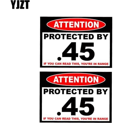 YJZT 2X 10CM*7CM Protected By 45 Warning Gun Car Sticker PVC Decal Body 12-0464
