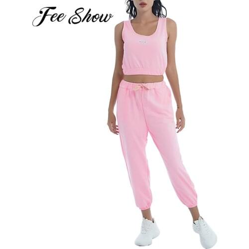 Womens Yoga Set Clothing Sports Suit Outfits Summer Running Gym Fitness Casual Cropped Vest Top+Pant Sets Tracksuits Sportswear