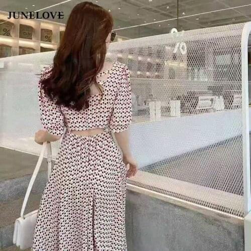 JuneLove Women 2021 Summer New Backless Midi Dress Vintage Print Floral Female Boho Dress Casual Holiday Lady Beach Vestidos