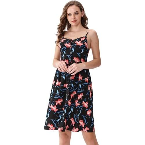 Floral print spaghetti strap slim button beach dress sexy V-neck ruffle summer wome beach dress M30548