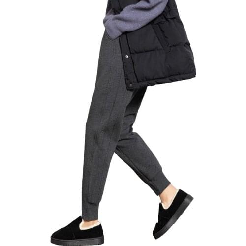 Winter Plush cashmere sports pants womens autumn winter 2020 high waist loose binding feet wear warm cotton pants