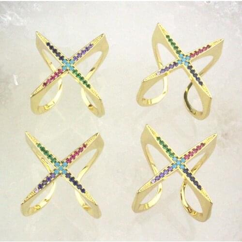 10pcs/lot Fashion colorful adjustable cz ring, cross shape cubic zircon jewelry,new design women’s love rings wholesale