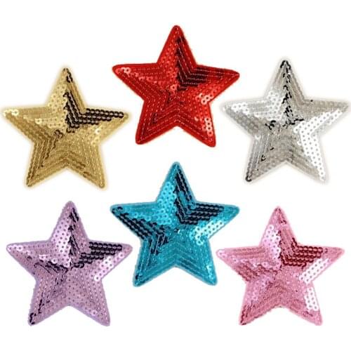10pcs 9x8.7cm Five-pointed Star Red Gold Silver Sequin Patch Embroidered Patches For Clothing Badge Sew Iron On Clothes Applique