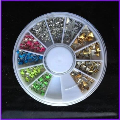 1X Wheel Nail Art Rhinestones Decoration 3D 12 Design Mix Color Glitter Star Triangle Gems Nail Studs AA001