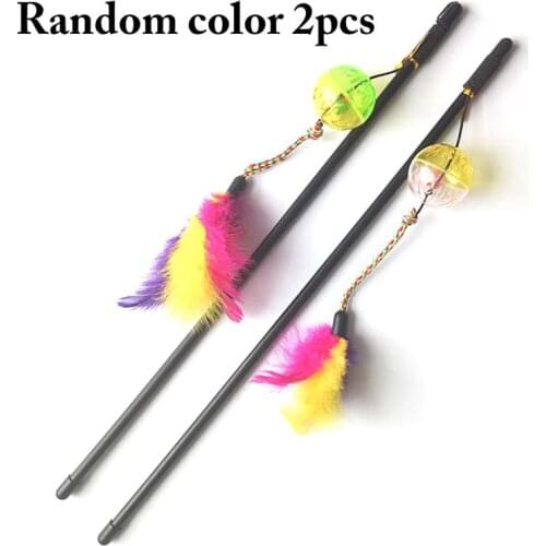 Dorakitten 2pcs Cat Teaser Wand Toys Fake Feather Cat Wand Kitten Teaser Interactive Toy With Bell Pet Supplies Pet Accessories