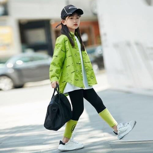 2021 Autumn Girls Print Green Shirt 8 10 years Fashion Long Sleeve Teen Girls Tops