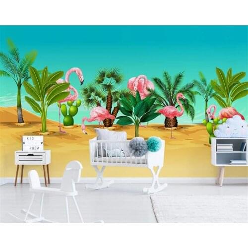 Beibehang 3d wallpaper Modern minimalist fashion hand drawn tropical plants flamingo Nordic style background wall painting
