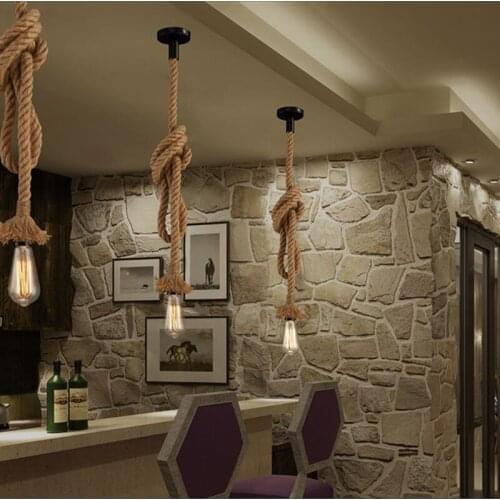 WOERFU American Retro Pendant Lights Industrial Wind Manual Hemp Rope E27 Pendant Lights