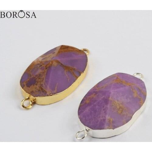 BOROSA 5Pcs Gold/Silver Plated Muscovite Sugilite Connector for Bracelets Natural Gems Stone Double Charms for Necklace G1866