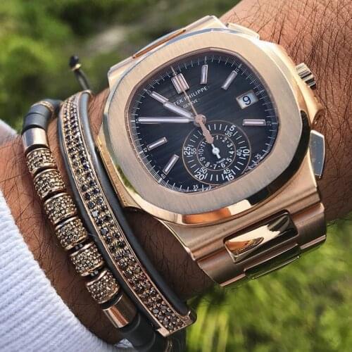 New Brand Original Bracelets Gold Color Champagne Zircon Tube & Matte Onxy Stone Beads Making UP Men Bracelets & Bangles