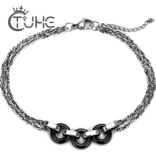 Fashion Triple Circle Ceramic Bracelets Stainless Steel Hollow Round Bracelets & Bangles Elegant Style Wedding Party Jewelry