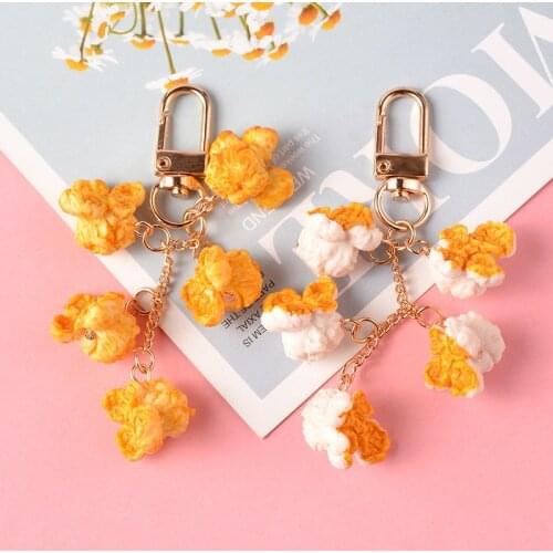 New Resin Simulation Food Realistic Popcorn Keychain Creative Bag Car Pendant Keyring Gift for Women Couples Airpods Key Chains