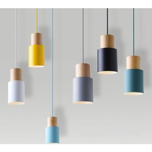 Designer Nordic simple Wood Pendant Lights led hang lamp Colorful Aluminum fixture Kitchen Island bar hotel home decor WJ10