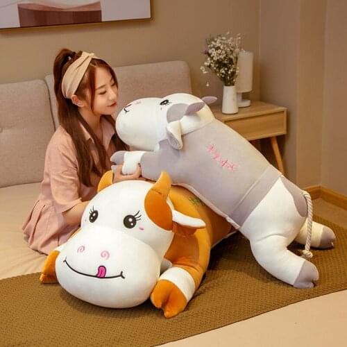 42cm-90cm Cute Milk Cow Plush Long Pillow Toy Soft Stuffed Cartoon Animal Cattle Doll Sleeping Pillow Cushion Christmas Gifts