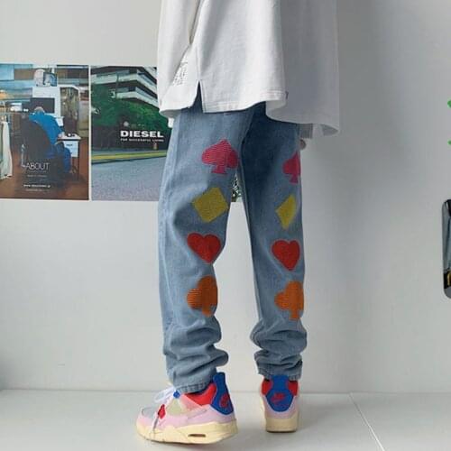 Men Plus Size Blue Poker Korean Fashion Jeans Man Spring Harajuku Streetwear Denim Pants For Male High Waist Hip Hop Jeans Pants