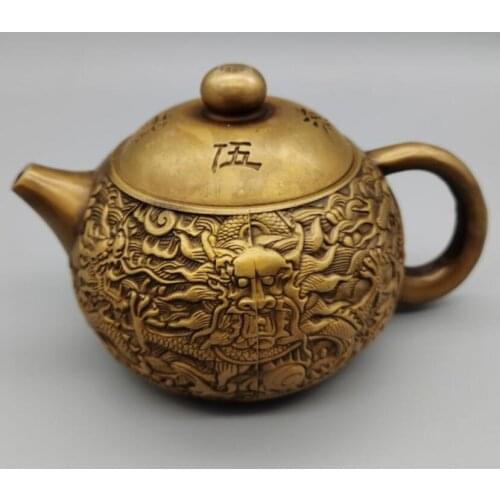 China brass five dragon teapot crafts statue
