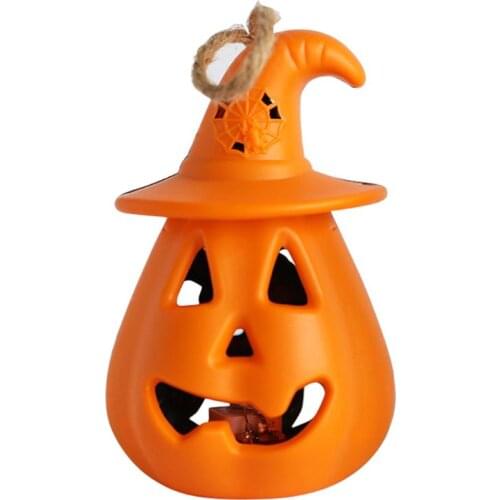 Halloween Decor LED Pumpkin Lantern Scary Hollow-out Skull Hooded Pumpkin Lamp 63HE