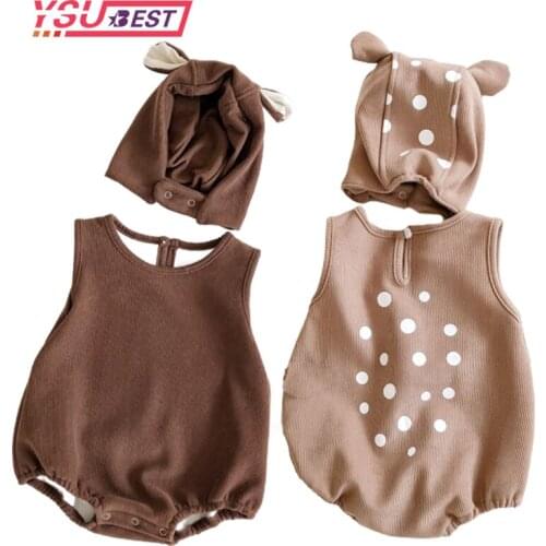 Baby Bodysuits Fur Lining Infant Boys Clothes Autumn Winter Deer Style Toddler Girls One Piece Korean Baby Outfit With Hat Warm
