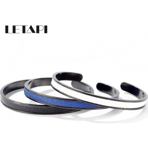 LETAPI New Fashion Gold Silver Color Leather Inside Stainless Steel Cuff Wedding Bracelet For Women Men Gifts