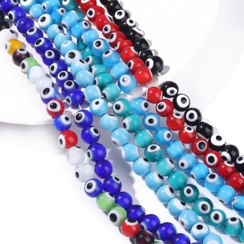 4/6/8mm Multicolor Round Shape Evil Eye Beads Lampwork Glazed Glass Beads for Bracelet Necklace DIY Jewelry Making
