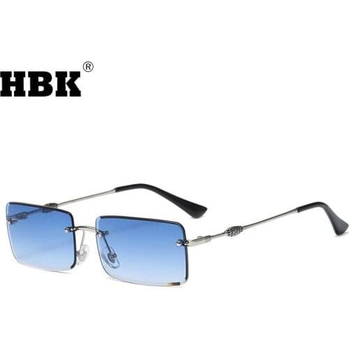 HBK Frameless Mens Metal Square Small Sunglasses For Men Women 2021 New Fashion Rimless Eyeglasses Gradient Lens UV400