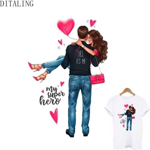 Patch On Clothes Lovely Couple Thermal Transfer Vinyl Sticker Super Hero Patch For T-Shirt Coat DIY Sticker For Ironing Clothing