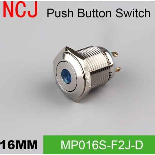 NCJ 16mm switch button Metal Push Button Switch IP67 Momentary with led lamp stainless steel 3A