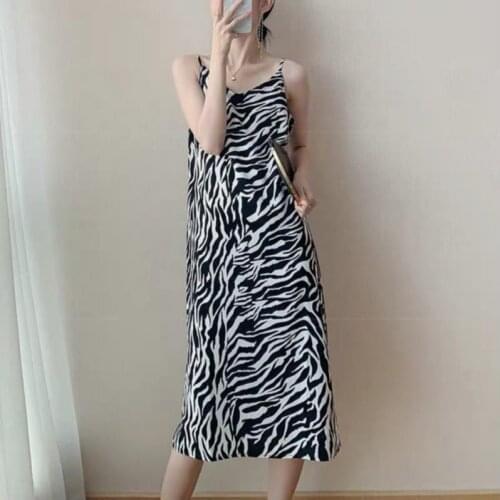 Zebra pattern sling dress womens spring 2021 new fishtail dresswith bottoming and waist over the knee long dress