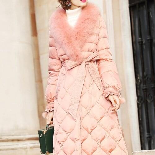 Down jacket womens winter light and thin fashion fox fur collar white duck down waist coat