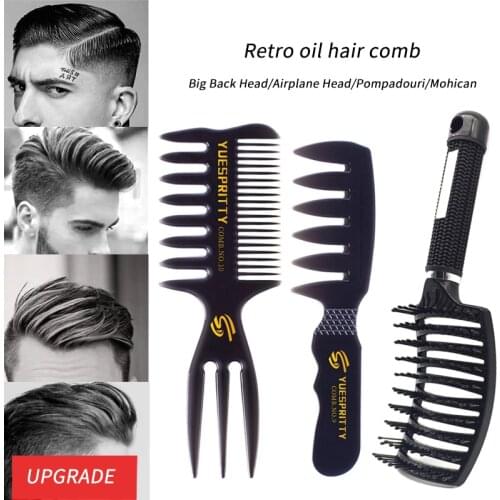 Retro Mens Vintage Oil Hair Comb Wide Tooth Fork Comb Back Hair Comb Beard Oil Comb Mens Styling Tools