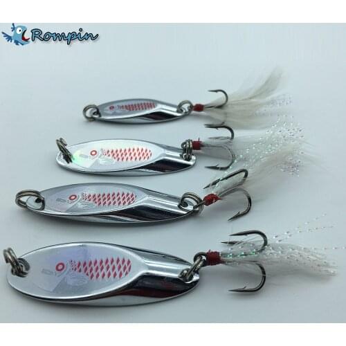 Rompin Fishing Trout Spoon Metal Lure Bass Fishing Spinner Bait 7g 10g 14g 18g Stainless Hooks With Feather Artificial Bait