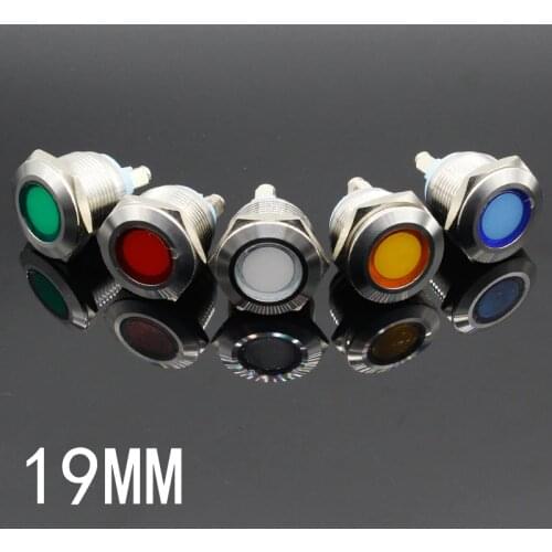 LED Metal Indicator light 19mm waterproof Signal lamp LIGHT 3V 6V 12V 24V 220v screw connect red yellow blue white