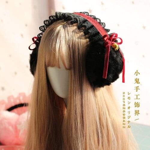 Warm earbags earmuffs earmuffs plush ears warm winter black lace burgundy bells Lolita earmuffs gloves Kc new