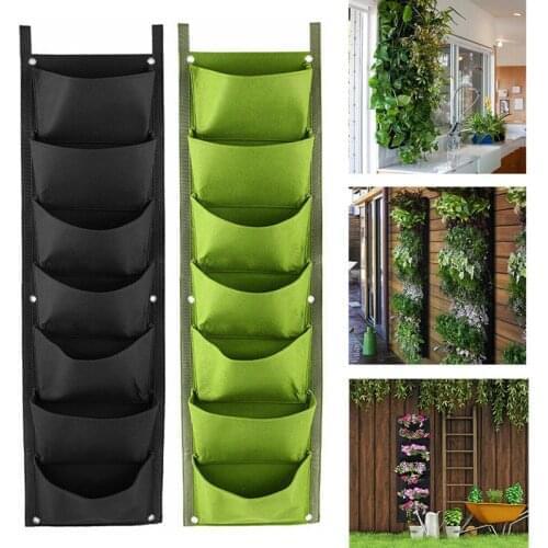 Vertical Growing Planting Bag Felt Fabric Wall Hanging Flower Vegetable 7 Pocket Growing Container Outdoor Indoor Garden Planter