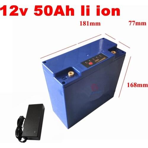 Waterproof 12v 50ah lithium ion battery 12v 50ah li ion batteria BMS 3S for LED light searchlight inverter xenon + 5A charger