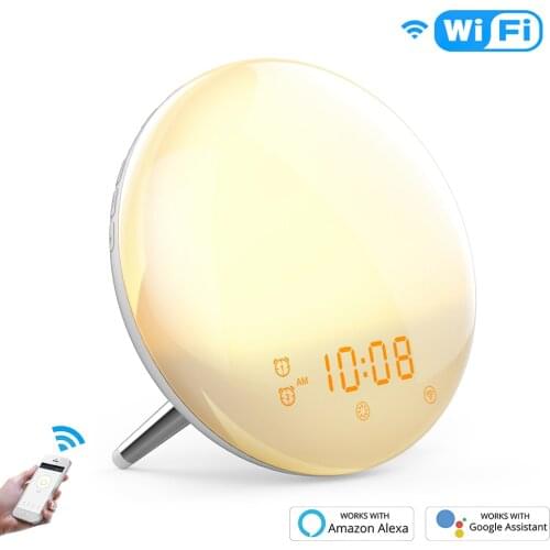 Wifi Wake-up Light Alarm Clock Colorful Bedside LED Night Lights Desktop Sunrises Clocks For Alexa Google Assistant