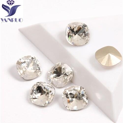 YANRUO 4470 K9 Glitter Glass Rhinestones Cushion Cut Shape Crystal Color Nail Stone 3D Jewelry making Beads DIY Nail Art Gems