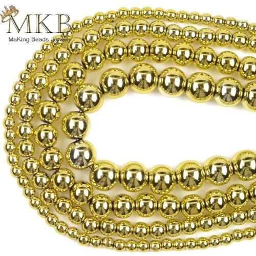 Yellow Nano Vacuum Plating Hematite Natural Stone Flat Round Beads For Jewelry 3-10mm Making Spacer Loose Beads Diy Bracelet 15"
