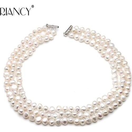 Fashion Three layer Pearl Necklace 8-9MM black Natural freshwater Pearl Choker Baroque for Women Pearl Jewelry