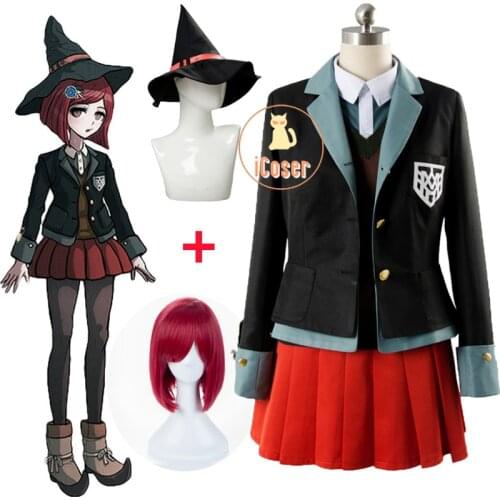 Danganronpa V3 Yumeno Himiko Cosplay Costume Red Wig Dangan Ronpa School Girl Uniform Women Outfit Halloween Party Skirt Suit